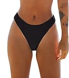 CUPSHE Damen Bikinihose High Cut Mid Waist Cheeky Bikini Badehose Hipster Texturiert Bikini Slip Schwarz M