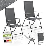 Juskys Gartenstuhl Calena 2er Set Anthrazit - 7-Fach verstellbar & klappbar - pulverbeschichteter Stahl, atmungsaktiv