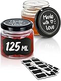Praknu 25 Marmeladengläser Klein 125ml - Mit Etiketten & Stift - Luftdicht - Spülmaschinenfest - Ideal zum Verschenken