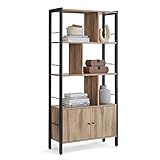 VASAGLE Bücherregal, Bücherschrank mit 4 offenen Regalebenen, Regal, Standregal, geräumiger Wohnzimmerschrank, Küche, Büro, Stahlgestell, Industrie-Design, Kamelbraun-tintenschwarz LBC022B50
