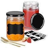 YRHome 240ML Mit Deckel Glas Marmeladengläser 24 Stück Einmachgläser Mit Etiketten & Stift & Spatel & Fork Für die Aufbewahrung von Lebensmitteln, DIY, Geschenke,Dekoration-Schwarz