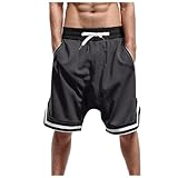 Modaworld Herren Basketball Shorts Mesh Sportshorts Atmungsaktiv Laufshorts Gestreifter Saum Kurze Hose mit Taschen Elastischer Bund Casual Shorts Fitness Running Sweatshorts