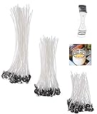 Yrlehoo 150 Stück Kerzendocht Kerzenherstellung Zubehör Kerze Dochte Gewachst Flachdocht mit 1 Edelstahl Dochte Festen Halter Candle Wick DIY, 20cm/15cm/9cm