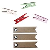 Youdoit Holz Wäscheklammern x 24 - weiß, rosa, rot, grün + 20 Wimpel Kraft Etiketten