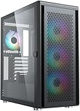 Silentware Air 100 Midi Tower PC-Gehäuse, Große Metall Mesh-Front, gehärtetes Glas-Seitenfenster, 4x 120mm A-RGB Hydro-Lager Lüfter, GPU bis 383mm, abnehmbarer Mesh Deckel, ATX Netzteil, Schwarz