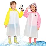 JYNVO Regenponcho Kinder - 2 Stück Wasserdicht Reusable, Regencape mit Kapuze, Regenmantel für Mädchen Jungen 100-150cm Wandern Camping