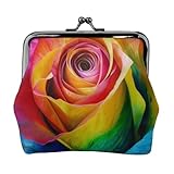 Geldbörse mit Regenbogen-Rosen-Blumendruck, niedliches PU-Leder, Kuss-Lock-Geldbörse, Schwarz, Einheitsgröße, Muster, Schwarz , Einheitsgröße, Muster: