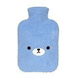 samply Kuschelig weiche Wärmflasche, groß 2 Liter, Tierdesign zur Schmerzlinderung bei Bauch & Gliedern, Geschenk für Familie & Freunde, Kinder Edition (Blauer Bär)