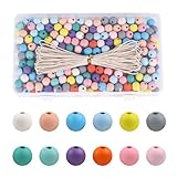 300 Stück Holzperlen Bunt Ø10mm mit 3mm Fädelloch, 12 Pastellfarben, DIY Holzperlen mit Schnur, Holzkugeln im Aufbewahrungsbox, Bastelperlen für Kinder & Erwachsene Schmuckherstellung