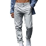 Generisch Herren Anzughosen Elastische Taille Soild Color Jogginghose Regular Fit Casualhosen Leinen Stretch Sweat Hosen Atmungsaktives Fitness Hose Hip Hop Still Cargohosen