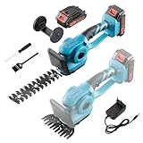 21V Brushless Akku Heckenschere mit Akku und Ladegerät, Elektrische Heckenschere Gardena, Batterien Grassschere mit Strauch und Grasscherenmesser, Garten Rasenschere, 2000mAh Batterien, 2 Klingen