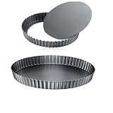2 Stück Quicheform mit Hebeboden 22cm+28cm Tarteform mit Hebeboden Quiche Backformen Antihaft-Flanform mit losem Boden zum Backen, Quiches, geriffelte runde Kuchenform, Kohlenstoffstahl - Dunkelgrau