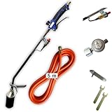 Bluecraft Abflammgerät MIT PIEZOZÜNDUNG Unkrautvernichter 69kW mit Druckregler Gasbrenner Dachbrenner Anzünder Anwärmbrenner Weed Burner