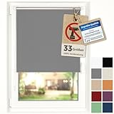 Blumtal Verdunkelungsrollo ohne Bohren 75x210cm - Thermorollo/Verdunklungsrollo 100% Verdunkelung - Klemmrollos für Fenster ohne Bohren - 4-lagiges Rollo UV-beständig - Window Blinds Grau