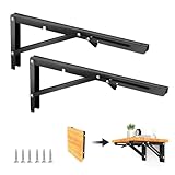 2 Pcs Klappkonsole Schwerlast, 400 mm Klappkonsole mit Platzsparendem Edelstahl-Klappwinkel, Klapptisch Wandmontage für die Wandinstallation zu Hause in der Küche im Büro(Schwarz)