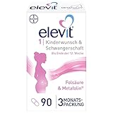 Elevit 1 - Folsäure hochdosiert - Kinderwunsch- und Schwangerschaftsvitamine - 20 Vitamine und Mineralstoffe für die Entwicklung des Babys - 90 Tabletten für 3 Monate