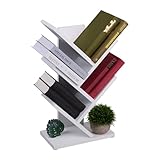 Relaxdays Bücherregal, 5 Ebenen, HxBxT: 55 x 30 x 16 cm, Baumform, Bücher, CDs, schmaler Bücherbaum, Buchregal, weiß