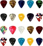 Plektren Set, 20 Stück Celluloid Picks für Akustik, Klassische, E-Gitarre und Ukulele - 4 Verschiedene Stärken: 0,46/0,71/0,81/0,96 mm