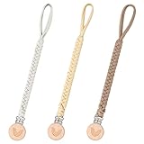 CLDY Cotton Dummy Chain, Baby Schnullerkette Clip, Schnullerkette Junge, Trinkbecher Halteriemen für/Kinderwagen/Babytrage/Autositz, Schnullerband (3 Pack)