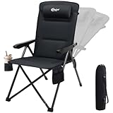 Portal Campingstuhl Faltbar Rückenverstellbar in 3 Positionen Klappstuhl 160 KG Belastbar Hohe Lehne Camping Anglerstuhl Gartenstuhl Liegestuhl Alu für Garten Balkon Picknick