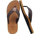 KuaiLu Flip Flops Herren Weich Leder Zehentrenner Männer Bade Sandalen Bequeme Breite Füße Badelatschen Yoga Gummi Fussbett Sommer Strand Zehensandalen rutschfest Indoor Outdoor Khaki 43