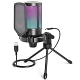 FIFINE Gaming Mikrofon PC, USB Microphone für Streaming Podcast Studio, mit Mikrofon Ständer und Stummschalttaste, für PS4 PS5 Mac