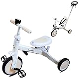 JumPop® Evolutionäres Dreirad 5-in-1 + Klingel mit Aufklebern + 2 Kletthaken | Dreirad für Babys von 1 Jahr bis 5 Jahren mit lustigen Accessoires (Weiß/Schwarz)