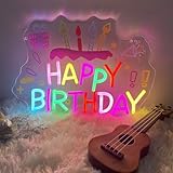 Happy Birthday Neonschild, Happy Birthday Leuchtschild, buntes Neon-Happy Birthday-Schild, dimmbare LED-Neonlicht-Schilder für Geburtstagsparty, Hintergrund, Wanddekoration, USB-betrieben (30 x 24 cm)