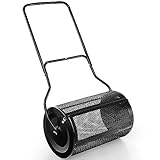 RELAX4LIFE Rasenstreuer 60x41cm, Gartenstreuer 75L, Torfmoosstreuer mit U-Griff Metallnetzkorb, Kompoststreuer für Kompost Torfmoos Oberboden, Samenstreuer für Garten Rasen (Schwarz, 80L-68x39x124)