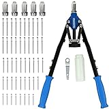 DEUBA® Nietenzange Set 5 Mundstücke 75 Nieten 3,2-6,4 mm Auffangbehälter Blindnietzange Popnietenzange Hohlnieten Zange KFZ Werkzeug