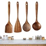 Naturholzutensilien – Kochlöffel aus Holz, sicherer Küchenspatel | 4er-Set Holz-Kochgeschirr, großer Suppenlöffel, hitzebeständige Rührwerkzeuge, antihaftbeschichtete Utensilien zum Rühren, Servieren