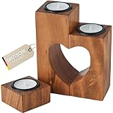 Plogis Herz Teelichthalter Holz - 3er Set aus 15cm Akazie - Jahrestag Valentinstag Kerze Geschenk für Sie - Holzherz Deko Geschenke für Mama Freundin Hochzeit - Holz Valentinsgeschenke für Frauen