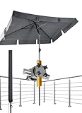 Menz Sonnenschirm Balkon - 3-IN-1 Sonnenschutz Balkon SET in Anthrazit, UPF 50+ Sonnenschirm rechteckig 200 x 125cm + Sonnenschirmhalter Balkongeländer + Sonnenschirmhülle