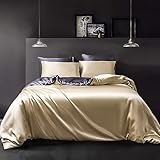 YASMENG Satin Bettwäsche 135x200 Beige Dunkelgrau Wendebettwäsche Einfarbig Seide Glatt Glänzend Seidig Deluxe Weich 2teilig Mit Reißverschluss Und 80x80 cm Kissenbezug