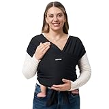 Momcozy Tragetuch Baby Neugeborene & Eltern - Einfache Bindetechnik, Atmungsaktive Babytrage bis 9kg - Vielseitiges Tragetuch für Neugeborene und Säuglinge, Schwarz