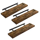 VASAGLE Wandregal, 3er Set, Schweberegal, Regalbrett, 20 x 80 x 3,8 cm, Wandboard für Bilderrahmen, Deko, Regal für Wohnzimmer, Arbeitszimmer, Küche, vintagebraun LWS28BX-3