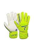 Reusch Jungen Attrakt Junior Unisex Torwarthandschuhe mit Außennaht Schnitt und Solid Belag, geeignet für alle Spielfeldoberflächen Fußballhandschuhe für Kinder, Safet Yellow/Dp Blue/Whit, 7