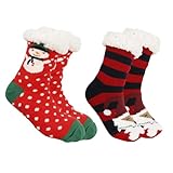 YUELER 2 Paar Damen-Socken mit Fleecefutter, flauschige Haussocken mit Greifern, Thermosocken, rutschfest, für Zuhause