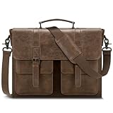 RAINSMORE Aktentasche Herren PU Leder Arbeitstasche Wasserdicht Laptoptasche 15.6 Zoll Messenger Bag Umhängetasche für Business Büro Uni DunkelBraun