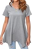Enmain Tunika Damen Sommer Große Größen Elegant Kurzarm Oberteile V Ausschnitt Blusen & Tuniken für Damen Kurzärmlige T Shirts für Frauen,Grau,3XL