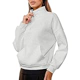 Viertelreißverschluss Sport Lässig Pullover Damen Herbst,Stehkragen Sweatshirt Damen Langarm mit Taschen,Half Zip Pulli Frauen ohne Kapuze Yoga Casual Warme Langarmshirt Winter Sweater Sweatshirts
