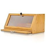 YOUDENOVA Brotkasten mit Schneidebrett, Bambus Aufbewahrungsbox, Holz Brotkorb Boxen Aufbewahrung Brotbox für Brot, Salz und Pfeffermühle, 39x25x20 (LxBxH) cm, Natur