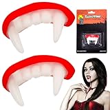 Vibbang 2 Stück Halloween Vampirzähne Gebiss Fangs, Vampir Zähne, Wiederverwendbare Horror Realistische Reißzähne, Für Kinder Erwachsene Für Karneval Vampir Werwolf Zombie Cosplay Maskerade