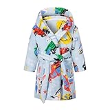 Baogaier Bademantel Junge Morgenmantel Kapuze Flanell Pyjama Robe Nachtwäsche Kinderbademantel Lange Ärmel Frottee Bademantel Weiche Schlafoveralls Kinder Jungen Alter 6-7 Jahre Autos Blau