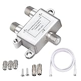 TV Radio 2-Fach F-Stecker Adapter Kabel Antennen Verteiler SAT Splitter Metall TV-Verteiler inkl. Adapter + 1 xKabel + 2 x F Stecker auf Koax Stecker + 3 x F Buchse auf Koax Kupplung