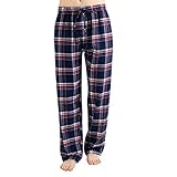 JTPW Men's 100% Cotton Flannel Sleep Pajama Pants with Pockets, Blue White Plaid, Size: S