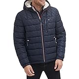 Tommy Hilfiger Herren Midweight Sherpa Lined Hooded Water Resistant Puffer Jacket Mantel, Tommy Logo Tech Navy, XL