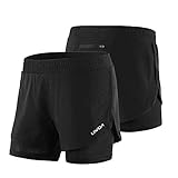 Lixada 2-in-1-Laufhose für Damen Schnell trocknend Atmungsaktiv Aktiv-Training Jogging-Radsport-Shorts mit längerem Innenschuh