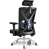 Daccormax Bürostuhl ergonomisch, Bürostuhl Schreibtischstuhl mit Verstellbaren Armlehnen, Weiche Lendenstütze aus Naturschwamm und Kopfstütze, Chefsessel Drehstuhl Wippfunktion Bürostuhl 150kg
