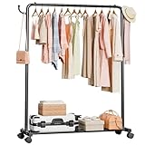Yorbay Multifunktioneller Höhenverstellbarer Kleiderständer auf Rollen: Robuste Kleiderstange aus Metall mit Gepäckablage - Platzsparende Garderobenständer für Schlafzimmer Waschküche (117 cm)